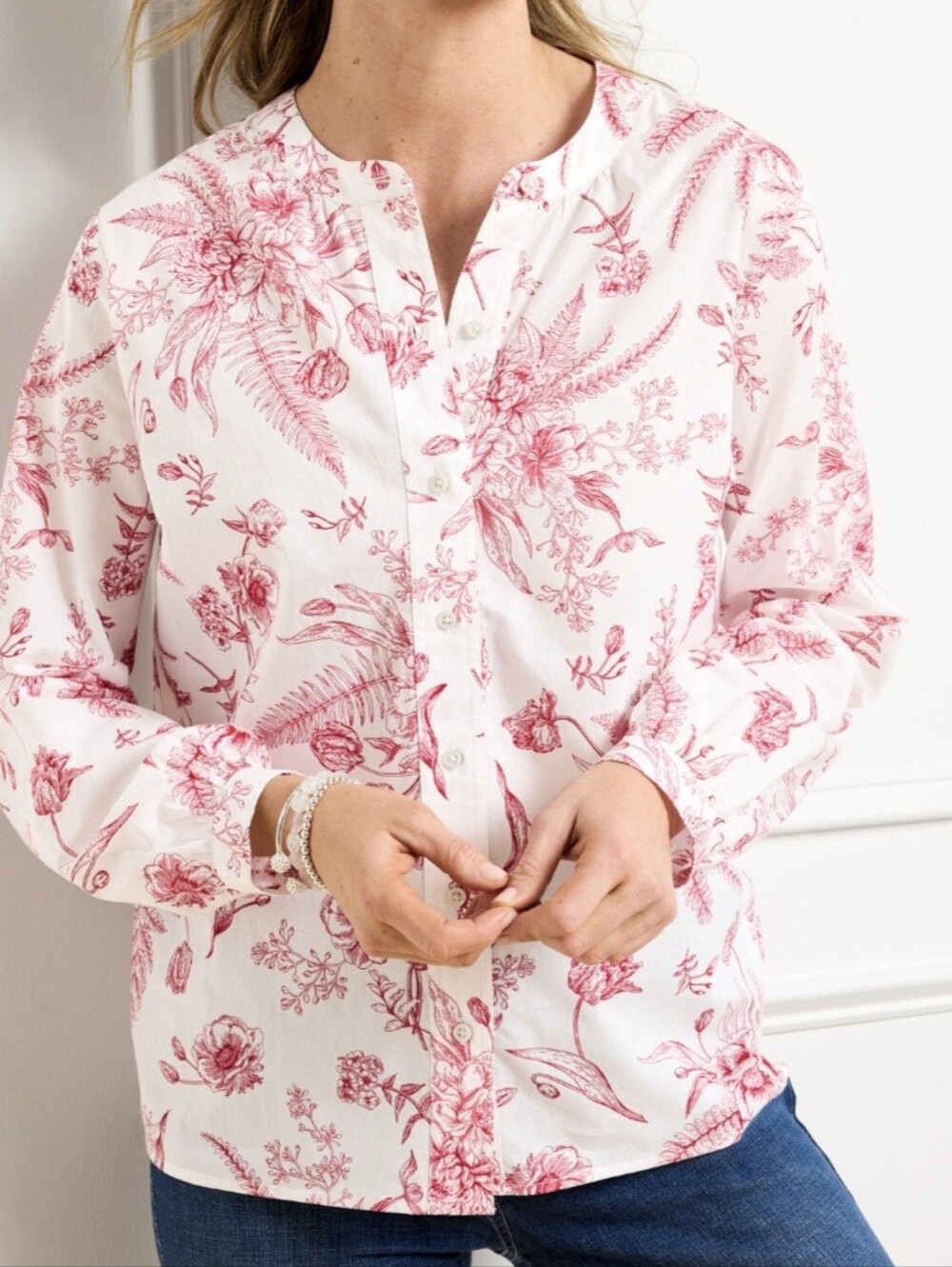Talbots Petal Poetry Button-down Floral Lightweight Top Size MP